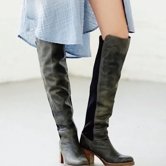 Free People Sixtyseven MTNG otk over the knee cowboy boot western leather black - Picture 1 of 4